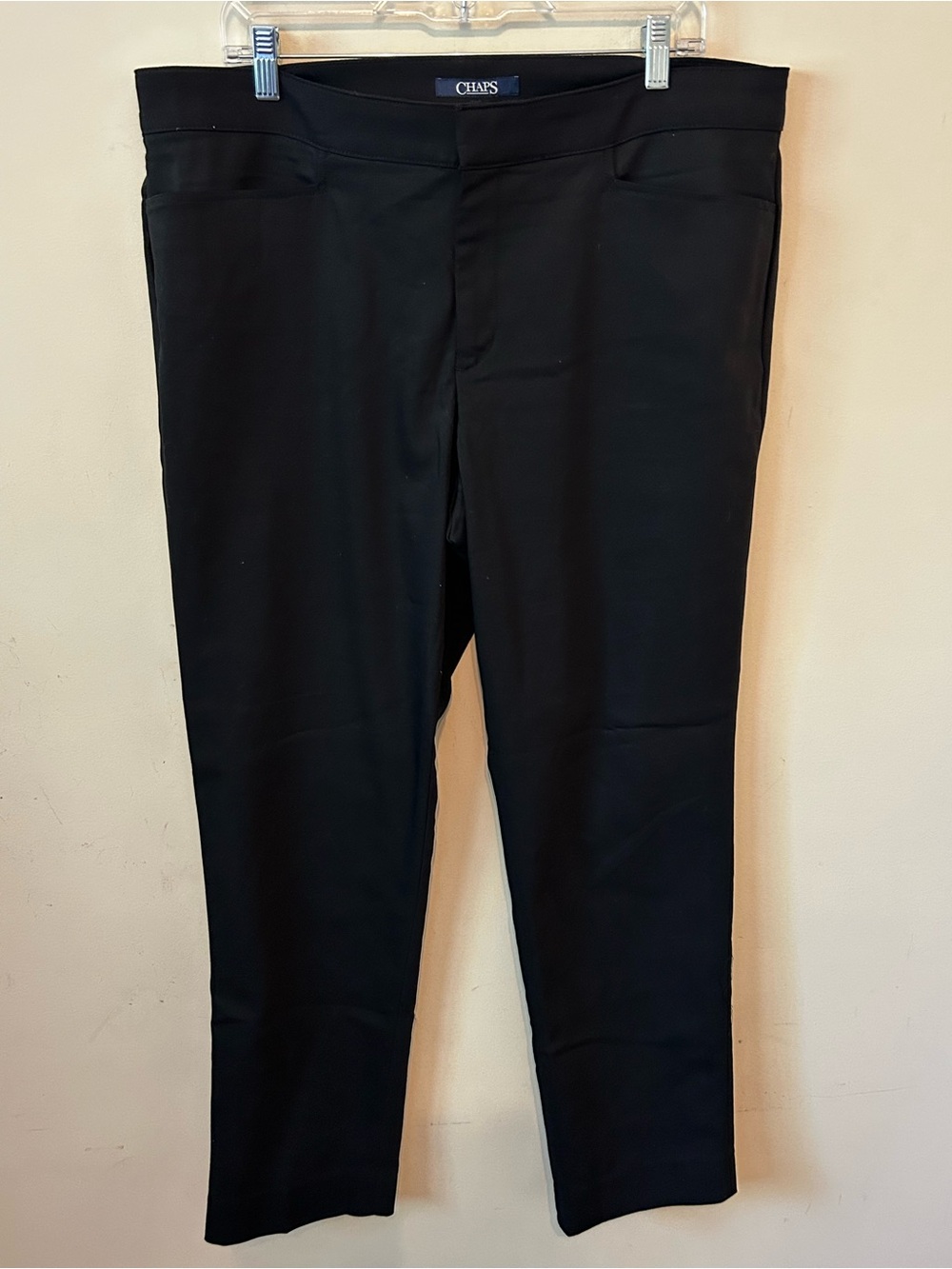 Chaps Women's Career Pants Straight Tapered Leg Sz 16 Dark Jet‎ Black Pockets